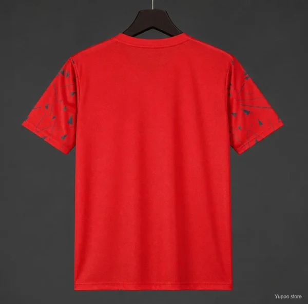 Mexico Red Soccer Jersey with Green Geometric Triangles and Stripe
