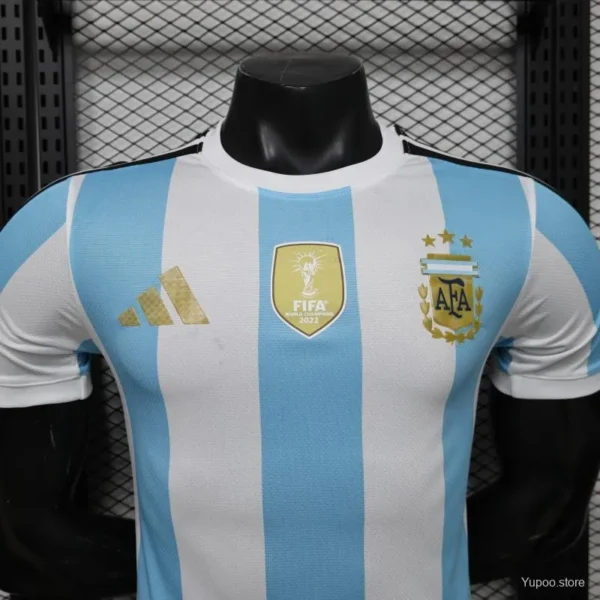 Version 2027 Argentina Home White & Light Blue Stripes with FIFA World Cup Champion Badge Jersey