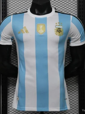 Version 2027 Argentina Home White & Light Blue Stripes with FIFA World Cup Champion Badge Jersey