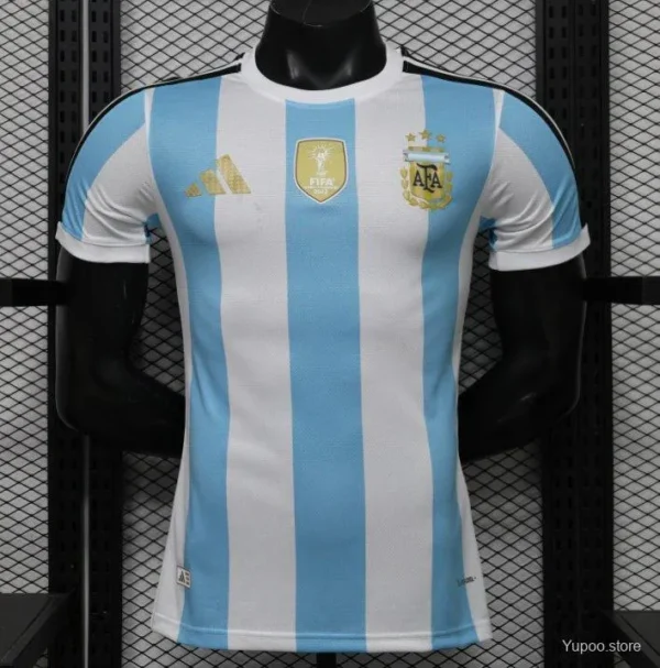 Version 2027 Argentina Home White & Light Blue Stripes with FIFA World Cup Champion Badge Jersey