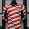 Version 2026 USA White & Red with Wave Stripe Long Sleeve Home Jersey