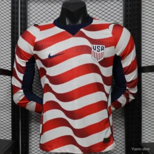 Version 2026 USA White & Red with Wave Stripe Long Sleeve Home Jersey