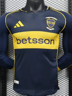 Player Version Boca Juniors Home Navy Blue with Yellow Chest Band Long Sleeve Jersey