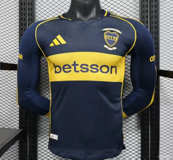 11 Player Version Boca Juniors Home Navy Blue with Yellow Chest Band Long Sleeve Jersey