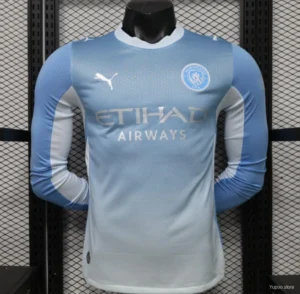 Version 26-27 Manchester City Sky Blue with White Long Sleeve Jersey