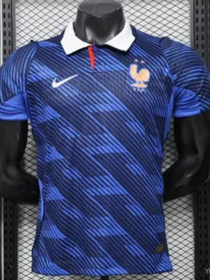 Version 2026 France Home Blue with Diagonal Brushstroke Stripe Polo Collar Jersey
