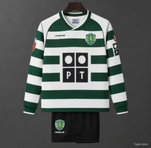 14 01-03 Sporting CP White Green Home Long Sleeve Jersey