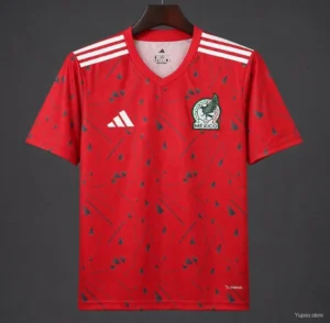 2 Mexico Red Soccer Jersey with Green Geometric Triangles and Stripe