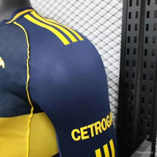 2 Player Version Boca Juniors Home Navy Blue with Yellow Chest Band Long Sleeve Jersey