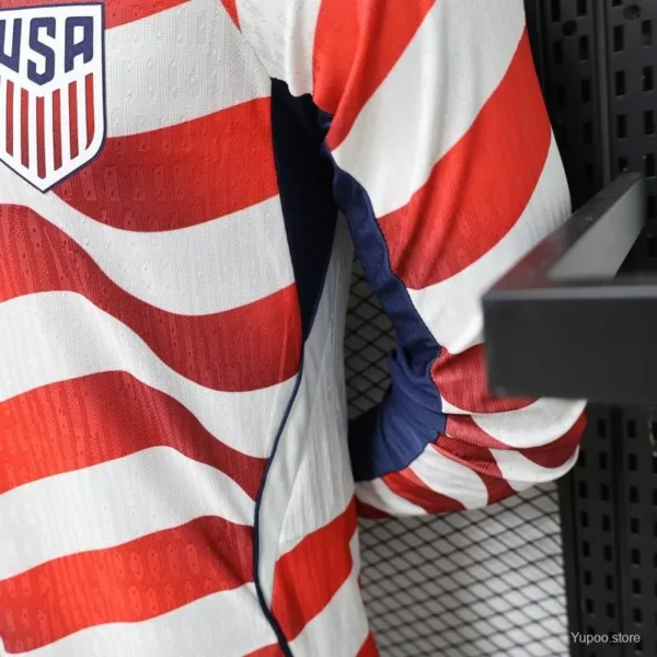 Version 2026 USA White & Red with Wave Stripe Long Sleeve Home Jersey