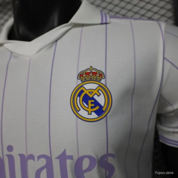 Version 26-27 Real Madrid Home White with Purple Pinstripe Jersey