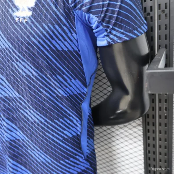 Version 2026 France Home Blue with Diagonal Brushstroke Stripe Polo Collar Jersey
