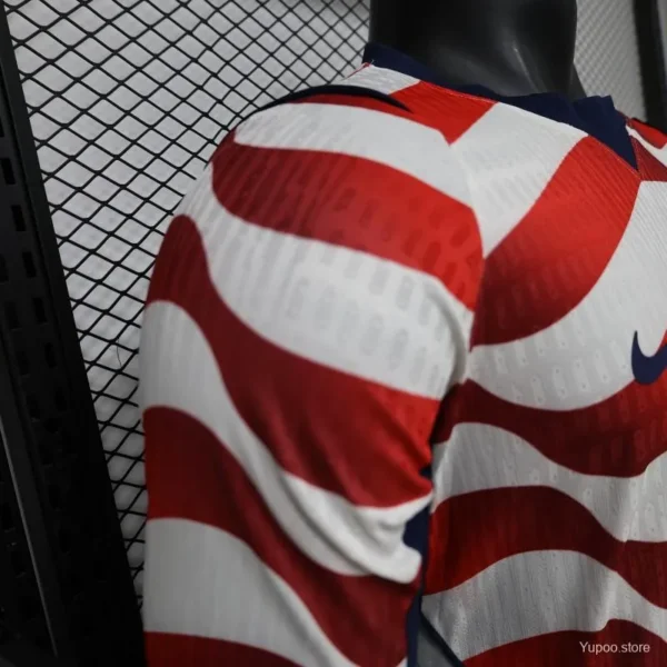 Version 2026 USA White & Red with Wave Stripe Long Sleeve Home Jersey
