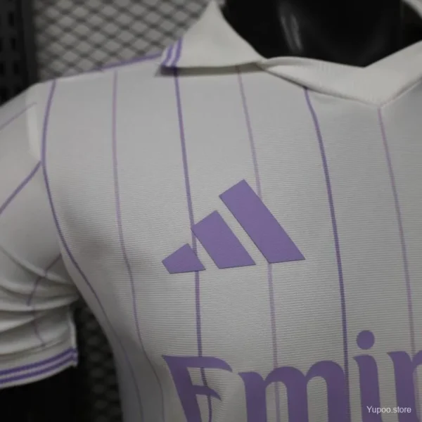 Version 26-27 Real Madrid Home White with Purple Pinstripe Jersey