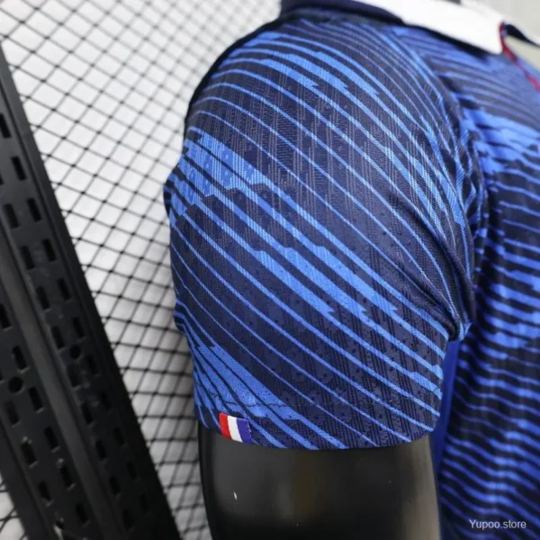 Version 2026 France Home Blue with Diagonal Brushstroke Stripe Polo Collar Jersey