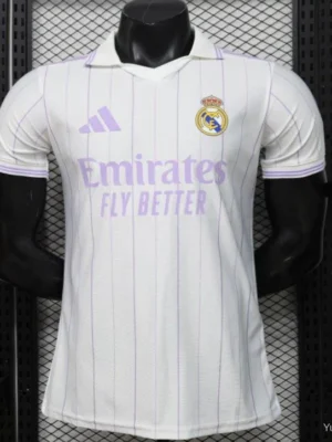 Version 26-27 Real Madrid Home White with Purple Pinstripe Jersey
