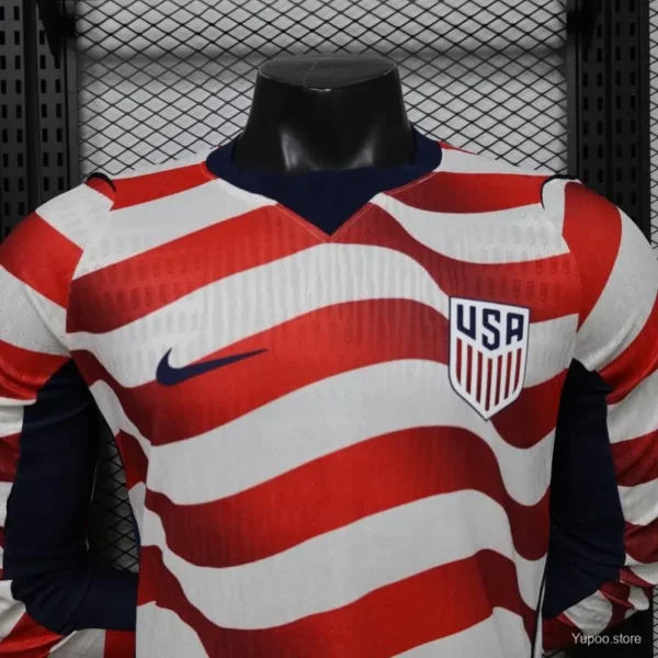 Version 2026 USA White & Red with Wave Stripe Long Sleeve Home Jersey
