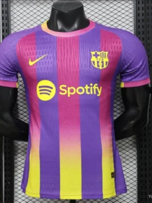 Version 26-27 FC Barcelona Third Purple Pink Yellow Stripe Jersey