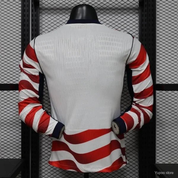 Version 2026 USA White & Red with Wave Stripe Long Sleeve Home Jersey
