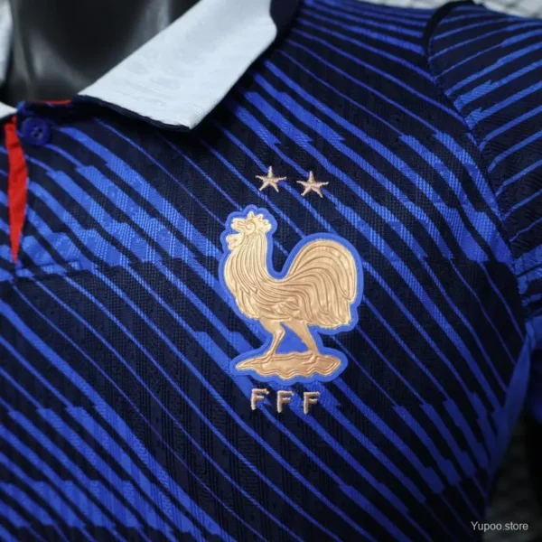 Version 2026 France Home Blue with Diagonal Brushstroke Stripe Polo Collar Jersey