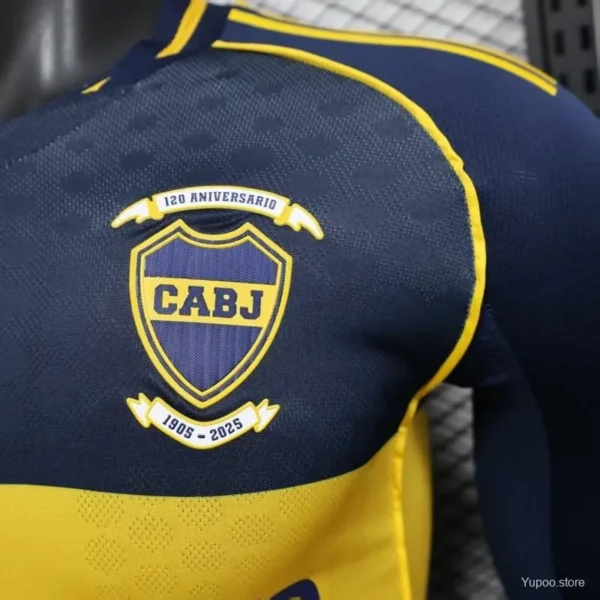 9 Player Version Boca Juniors Home Navy Blue with Yellow Chest Band Long Sleeve Jersey