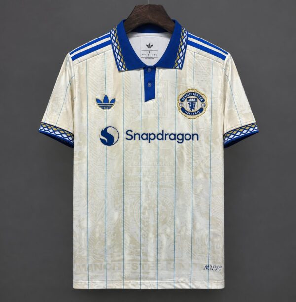 Manchester United Special Beige Vertical Stripes Collage Graphics Jersey