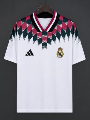 Real Madrid White Diamond Pattern Collar Pre-Match Jersey