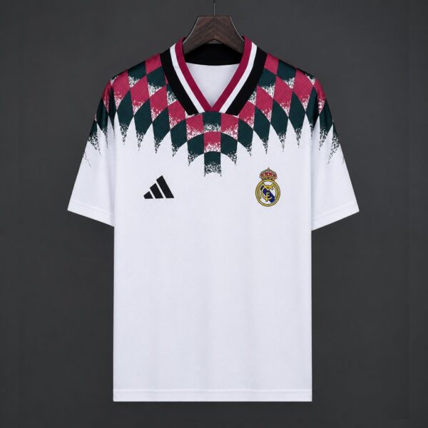 Real Madrid White Diamond Pattern Collar Pre-Match Jersey Real Madrid White Diamond Pattern Collar Pre-Match Jersey