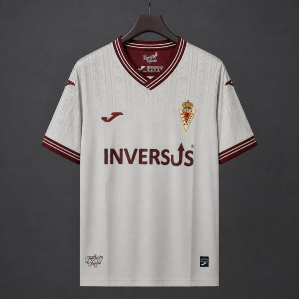 Real Murcia CF White with Maroon Baroque Pattern Away Jersey