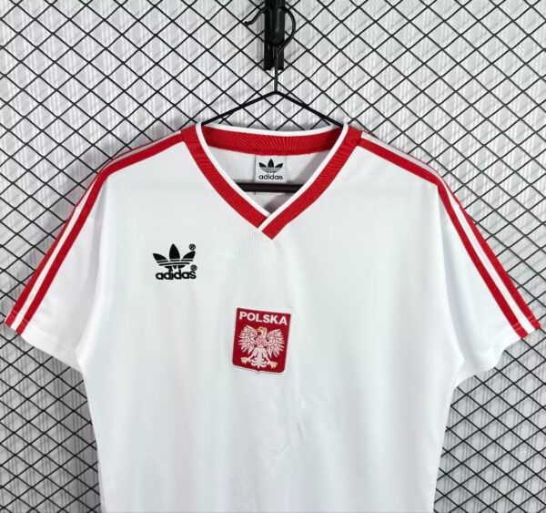 1982 Poland White with Red Stripes Home Jersey