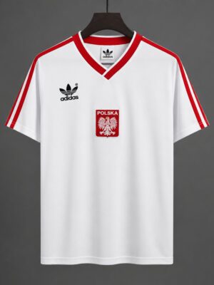 1982 Poland White with Red Stripes Home Jersey