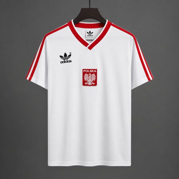 1982 Poland White with Red Stripes Home Jersey