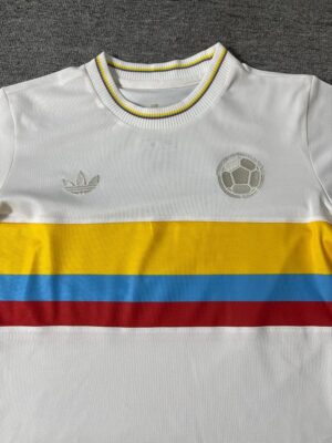 1990 Colombia White With Tricolor Stripes Away Jersey