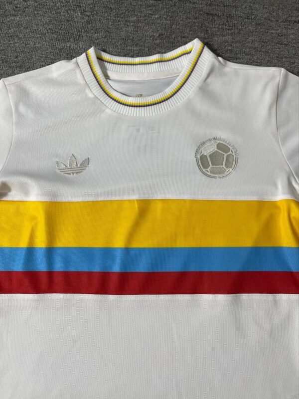 1990 Colombia White With Tricolor Stripes Away Jersey