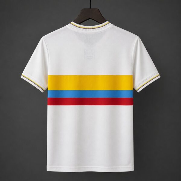 1990 Colombia White With Tricolor Stripes Away Jersey