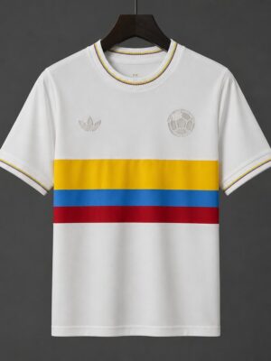 1990 Colombia White With Tricolor Stripes Away Jersey
